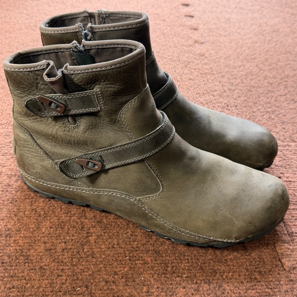 Merrell M-Select DRY Waterproof Leather Ankle Boots Brown Olive Side Zip Straps